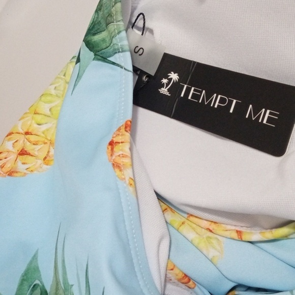 TEMPT ME YELLOW PINEAPPLE BLUE CUT-OUT HALTER MONOKINI SWIMSUIT SIZE SMALL NWT - Picture 8 of 8